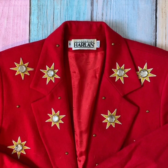 Vintage Harland red gold stars 80s blazer - Picture 5 of 9